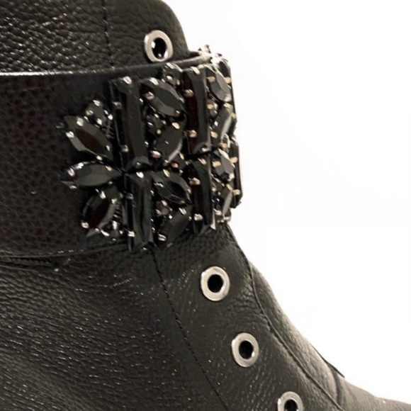 KARL LAGERFELD Black Pippa Crystal Embellished Platform Ankle Combat Boots - Picture 7 of 12